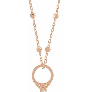 14K Rose Gold .03 CT Natural Diamond Tiny Solitaire Ring 18" Necklace