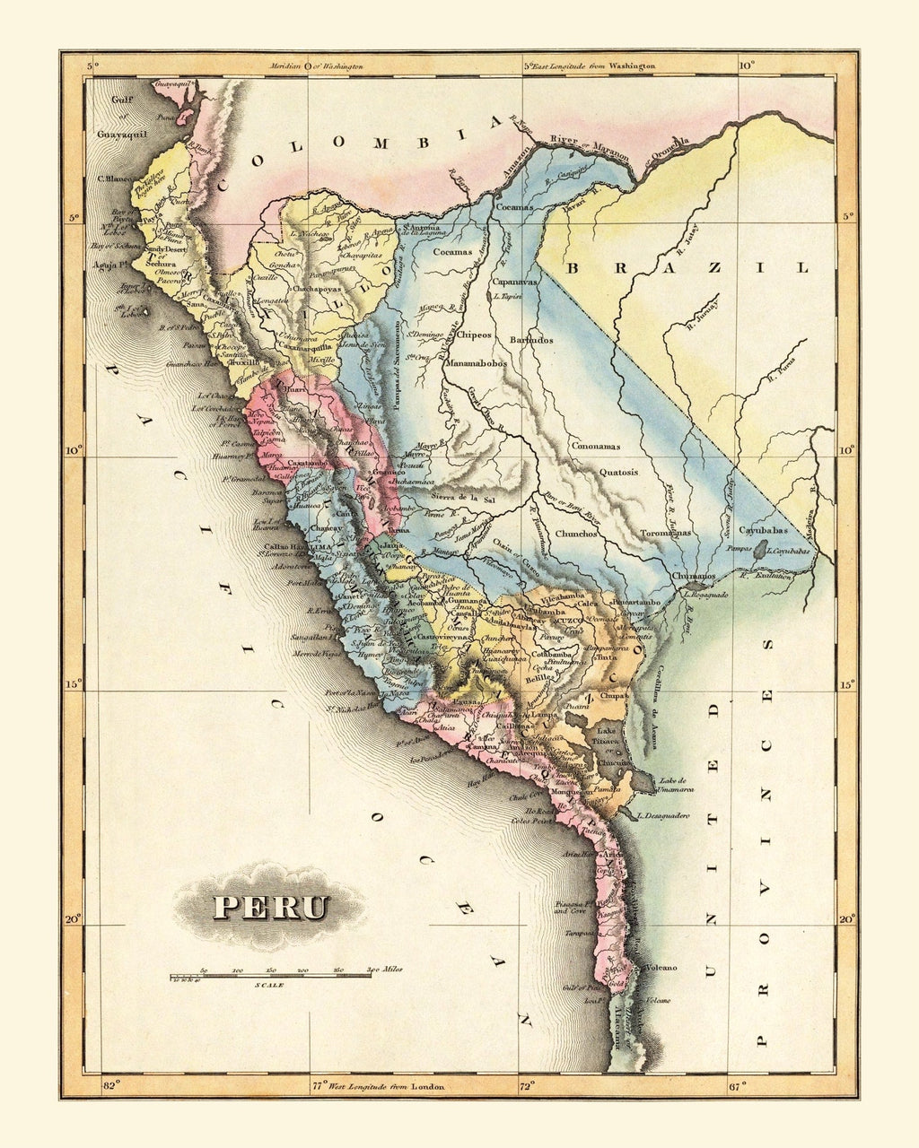 Vintage Map of Peru 1823