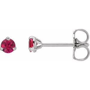14K White Gold 3 mm Natural Ruby Earrings