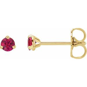 14K Yellow Gold 3 mm Natural Ruby Earrings