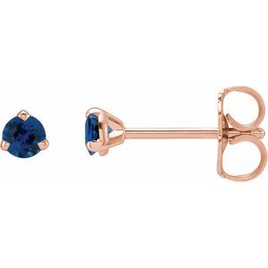14K Rose Gold 3 mm Natural Blue Sapphire Earrings