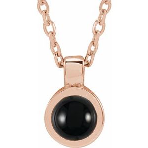 14K Rose Gold Natural Black Onyx Bezel-Set 16-18" Necklace