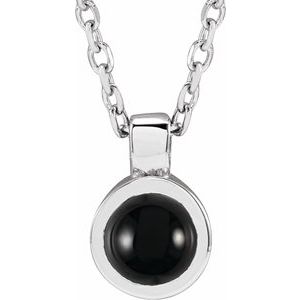 Sterling Silver Natural Black Onyx Bezel-Set 16-18" Necklace