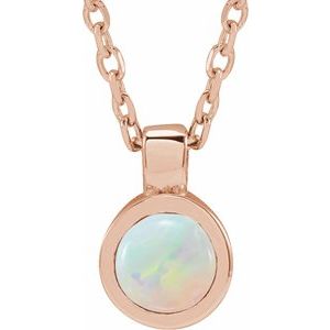 14K Rose Gold Natural White Opal Bezel-Set 16-18" Necklace