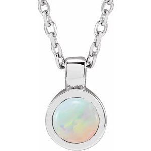 Platinum Natural White Opal Bezel-Set 16-18" Necklace
