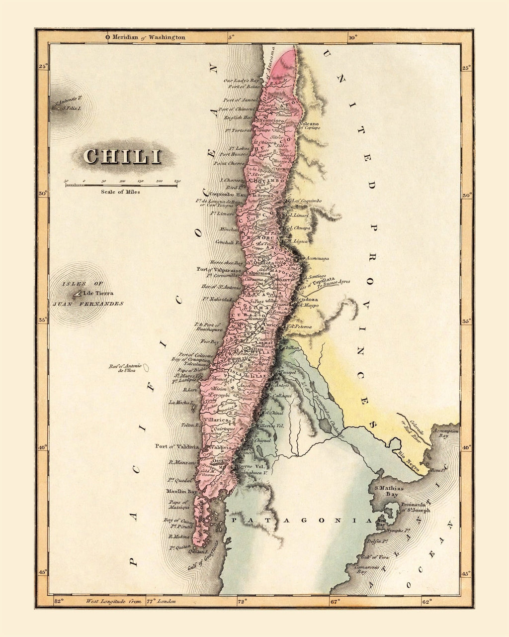 Vintage Map of Chile 1823