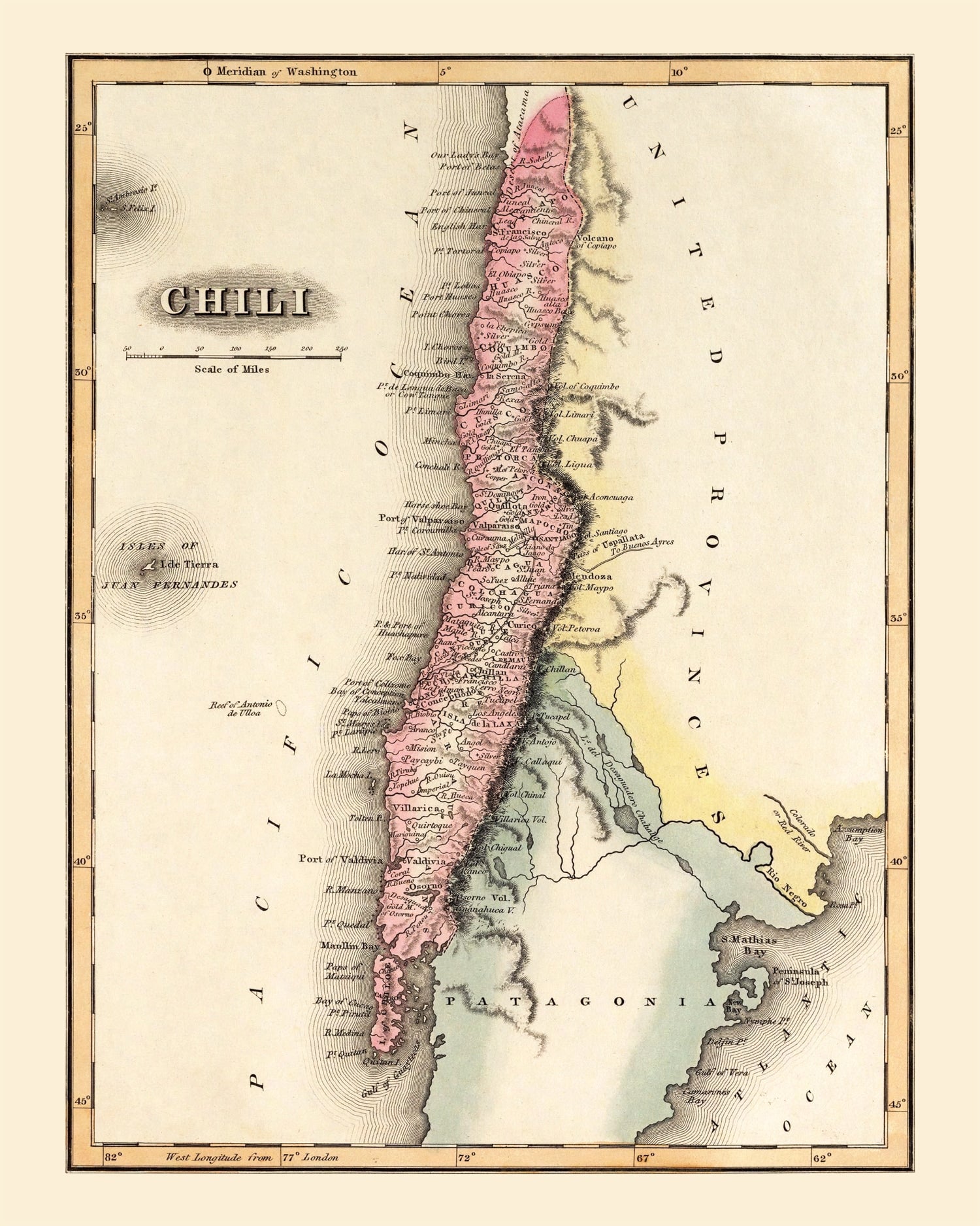 Vintage Map of Chile 1823