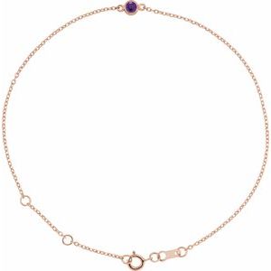 14K Rose Natural Amethyst Bezel-Set Solitaire 6 1/2-7 1/2" Bracelet