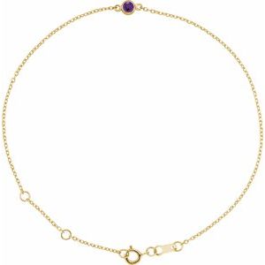 14K Yellow Gold Natural Amethyst Bezel-Set Solitaire 6 1/2-7 1/2" Bracelet