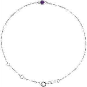 Sterling Silver Natural Amethyst Bezel-Set Solitaire 6 1/2-7 1/2" Bracelet