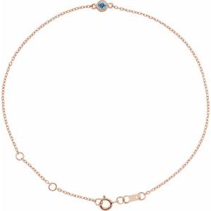 14K Rose Natural Aquamarine Bezel-Set Solitaire 6 1/2-7 1/2" Bracelet