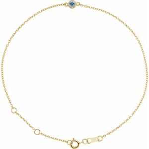 14K Yellow Gold Natural Aquamarine Bezel-Set Solitaire 6 1/2-7 1/2" Bracelet
