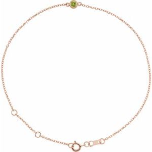 14K Rose Natural Peridot Bezel-Set Solitaire 6 1/2-7 1/2" Bracelet