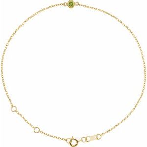 14K Yellow Gold Natural Peridot Bezel-Set Solitaire 6 1/2-7 1/2" Bracelet