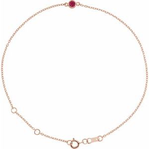14K Rose Lab-Grown Ruby Bezel-Set Solitaire 6 1/2-7 1/2" Bracelet