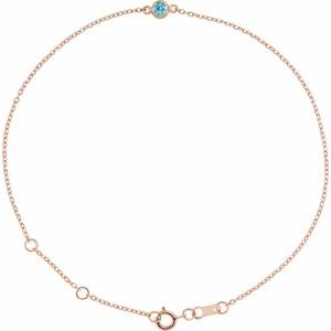 14K Rose Gold Natural Blue Zircon Bezel-Set Solitaire 6 1/2-7 1/2" Bracelet