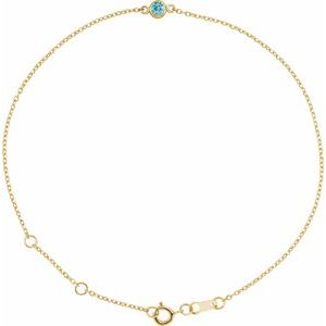 14K Yellow Gold Natural Blue Zircon Bezel-Set Solitaire 6 1/2-7 1/2" Bracelet