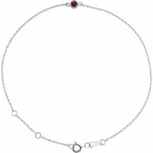 14K White Natural Mozambique Garnet Bezel-Set Solitaire 6 1/2-7 1/2" Bracelet