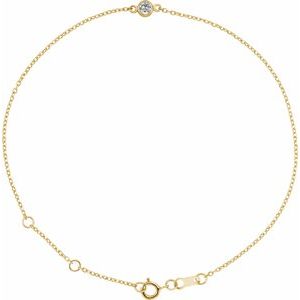 14K Yellow Gold Natural White Sapphire Bezel-Set Solitaire 6 1/2-7 1/2" Bracelet
