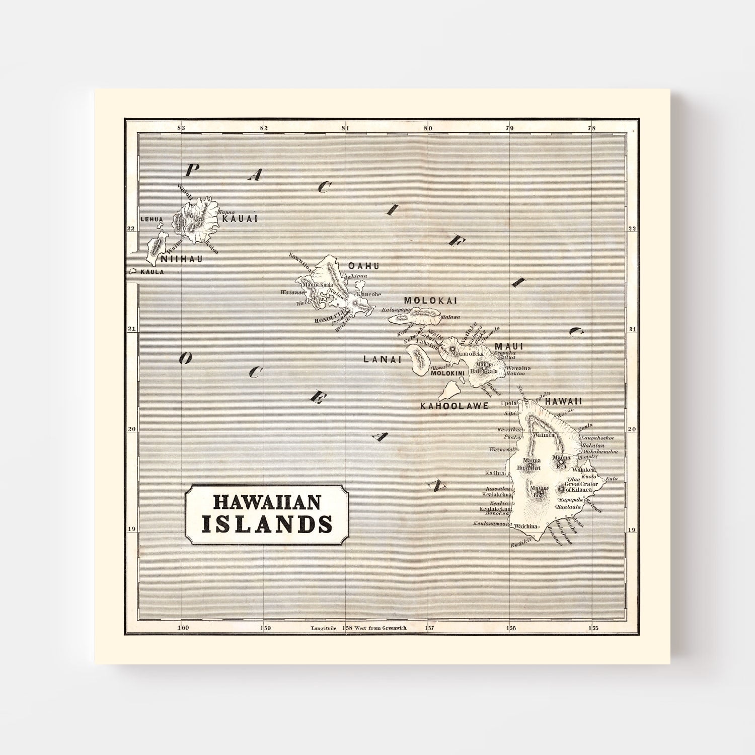 Vintage Map of Hawaii 1848