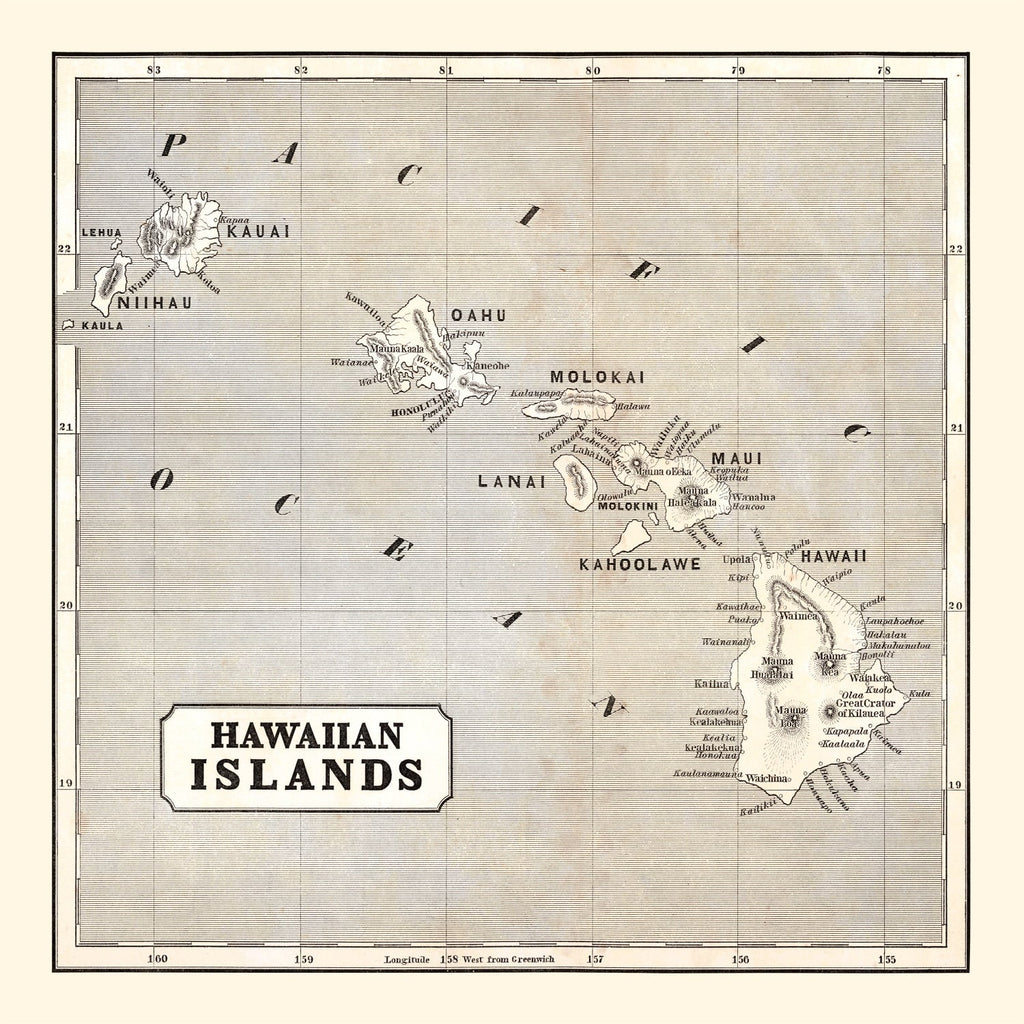 Vintage Map of Hawaii 1848