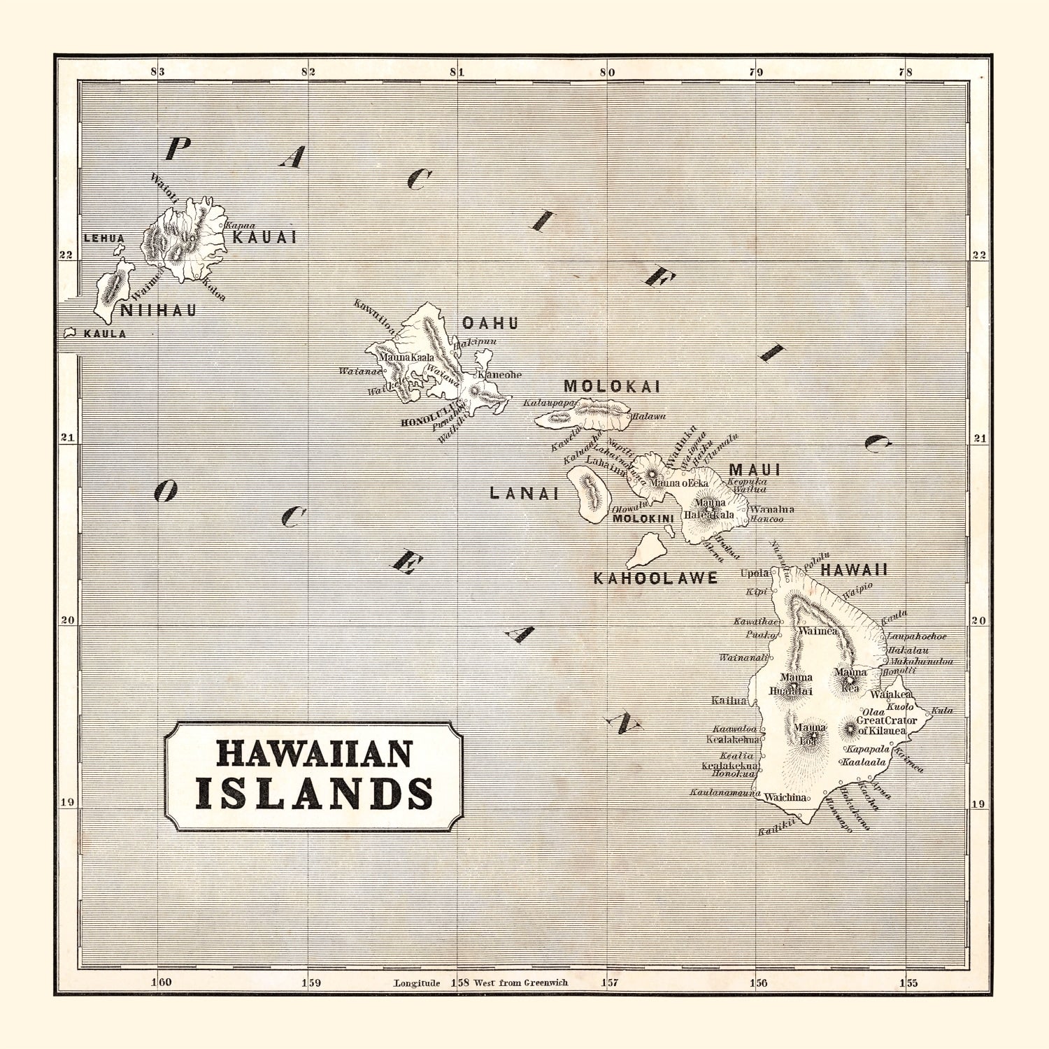 Vintage Map of Hawaii 1848