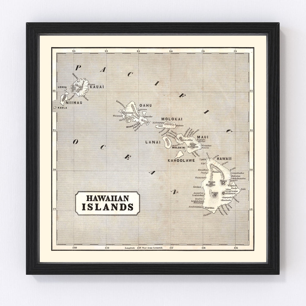 Vintage Map of Hawaii 1848
