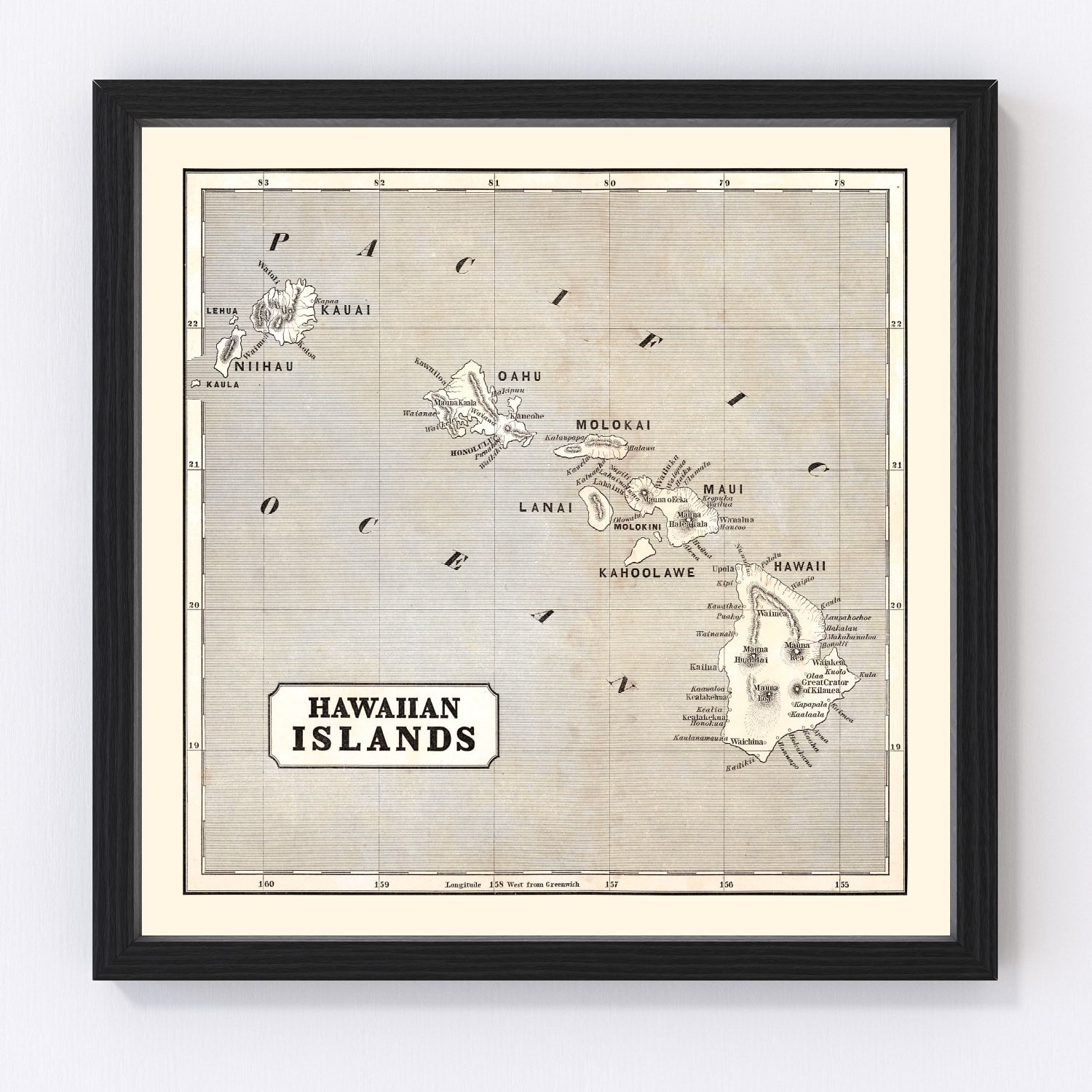 Vintage Map of Hawaii 1848