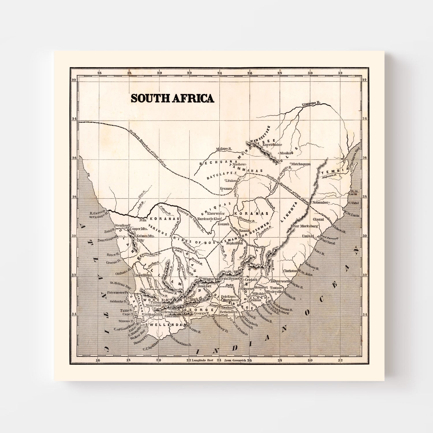 Vintage Map of South Africa, 1848