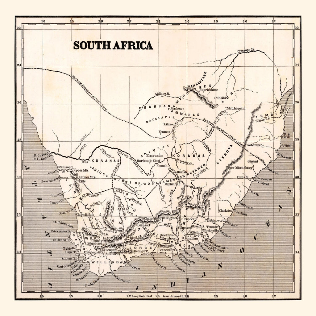Vintage Map of South Africa, 1848