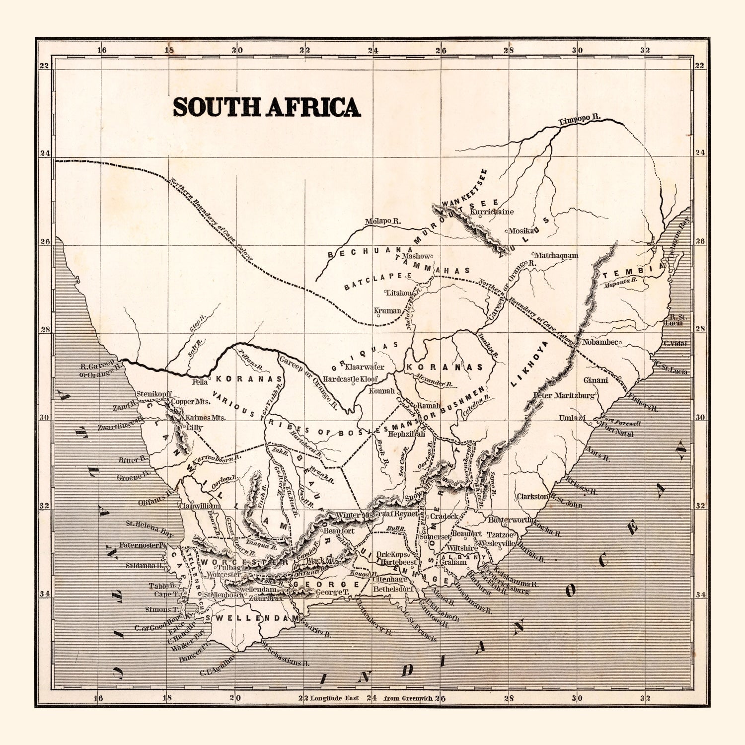Vintage Map of South Africa, 1848