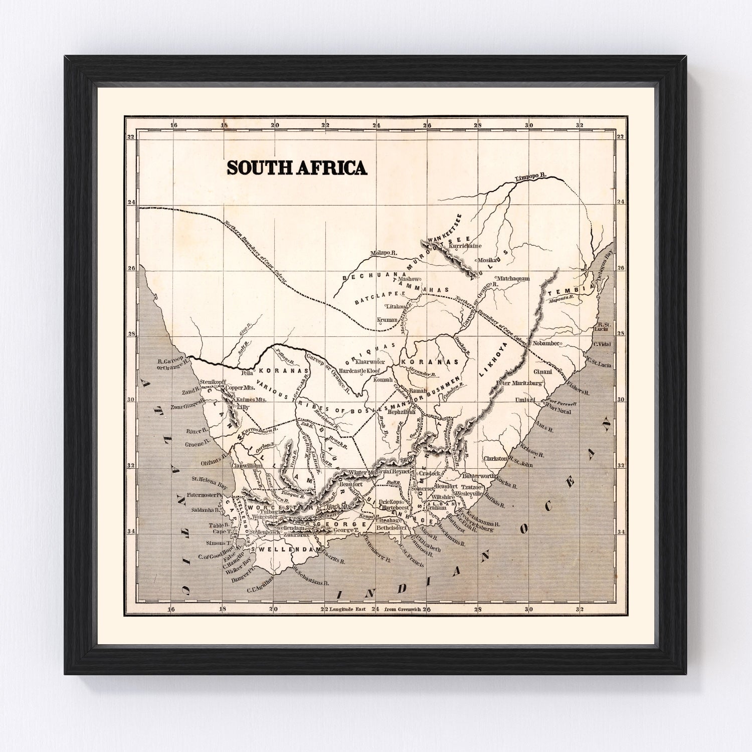 Vintage Map of South Africa, 1848