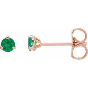 14K Rose Gold 3 mm Natural Emerald Earrings