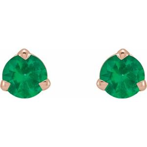 14K Rose Gold 3 mm Natural Emerald Earrings – image 2