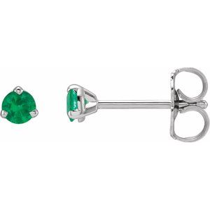 14K White Gold 3 mm Natural Emerald Earrings