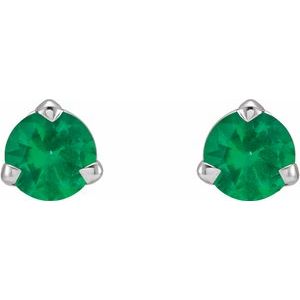 Sterling Silver 3 mm Natural Emerald Earrings – image 2