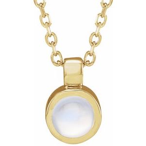 14K Yellow Gold Natural Rainbow Moonstone Bezel-Set 16-18" Necklace