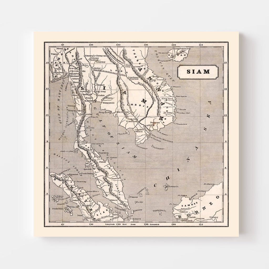 Vintage Map of Thailand 1848