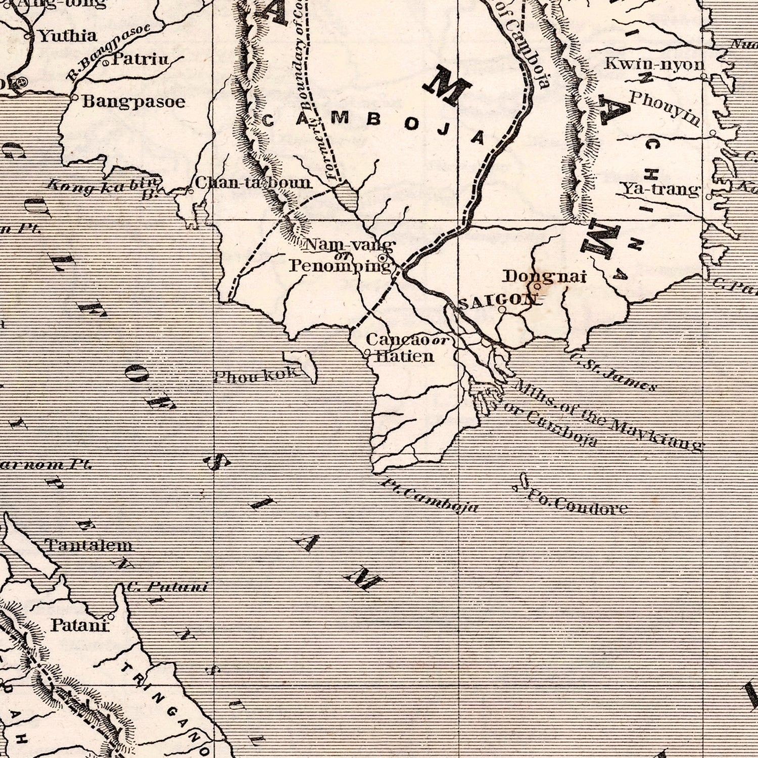 Vintage Map of Thailand 1848