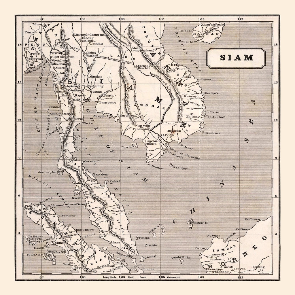 Vintage Map of Thailand 1848