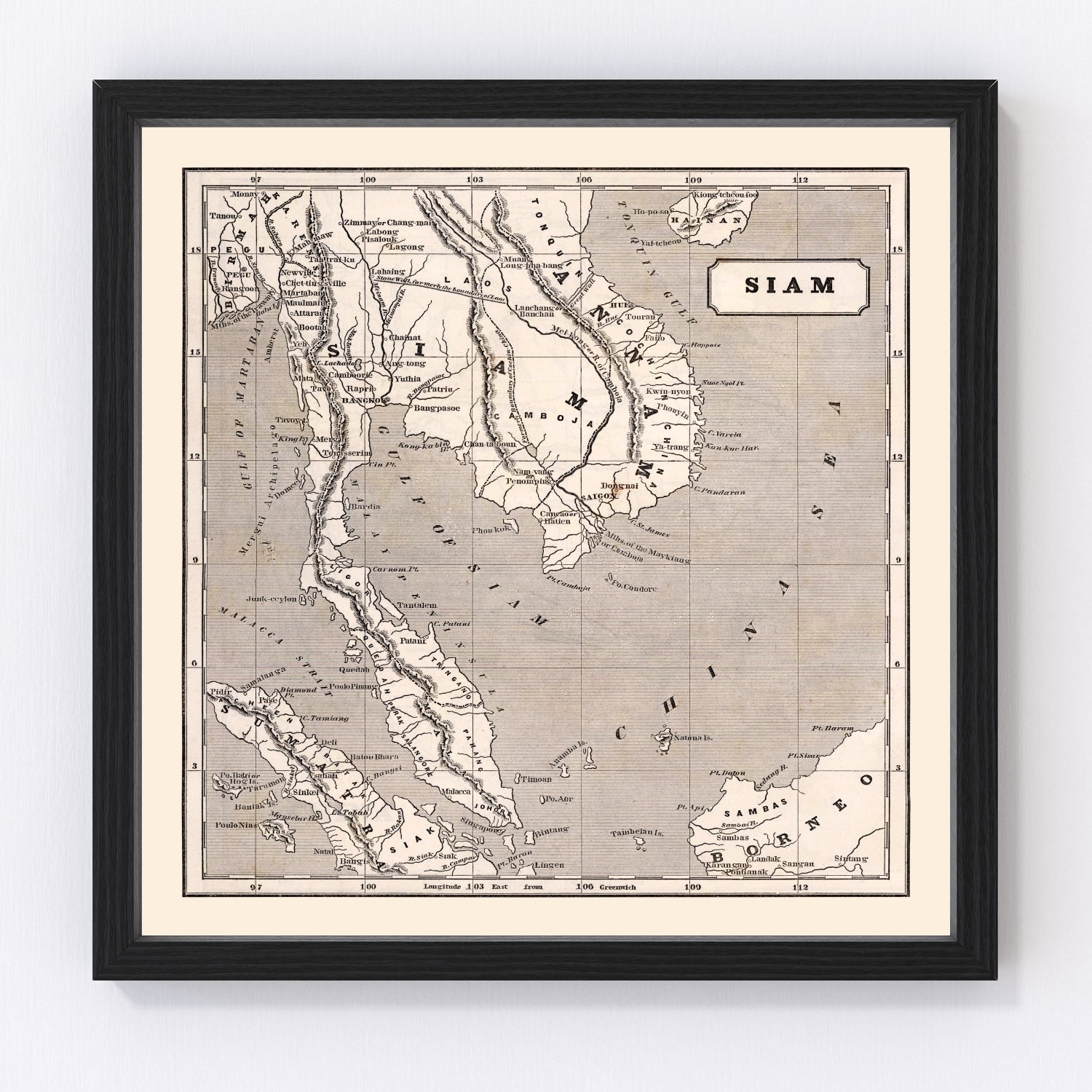 Vintage Map of Thailand 1848
