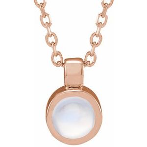 14K Rose Gold Natural Rainbow Moonstone Bezel-Set 16-18" Necklace