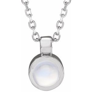 Sterling Silver Natural Rainbow Moonstone Bezel-Set 16-18" Necklace