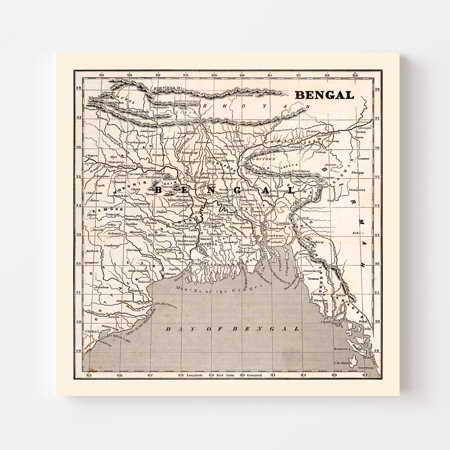 Vintage Map of Bengal, 1848
