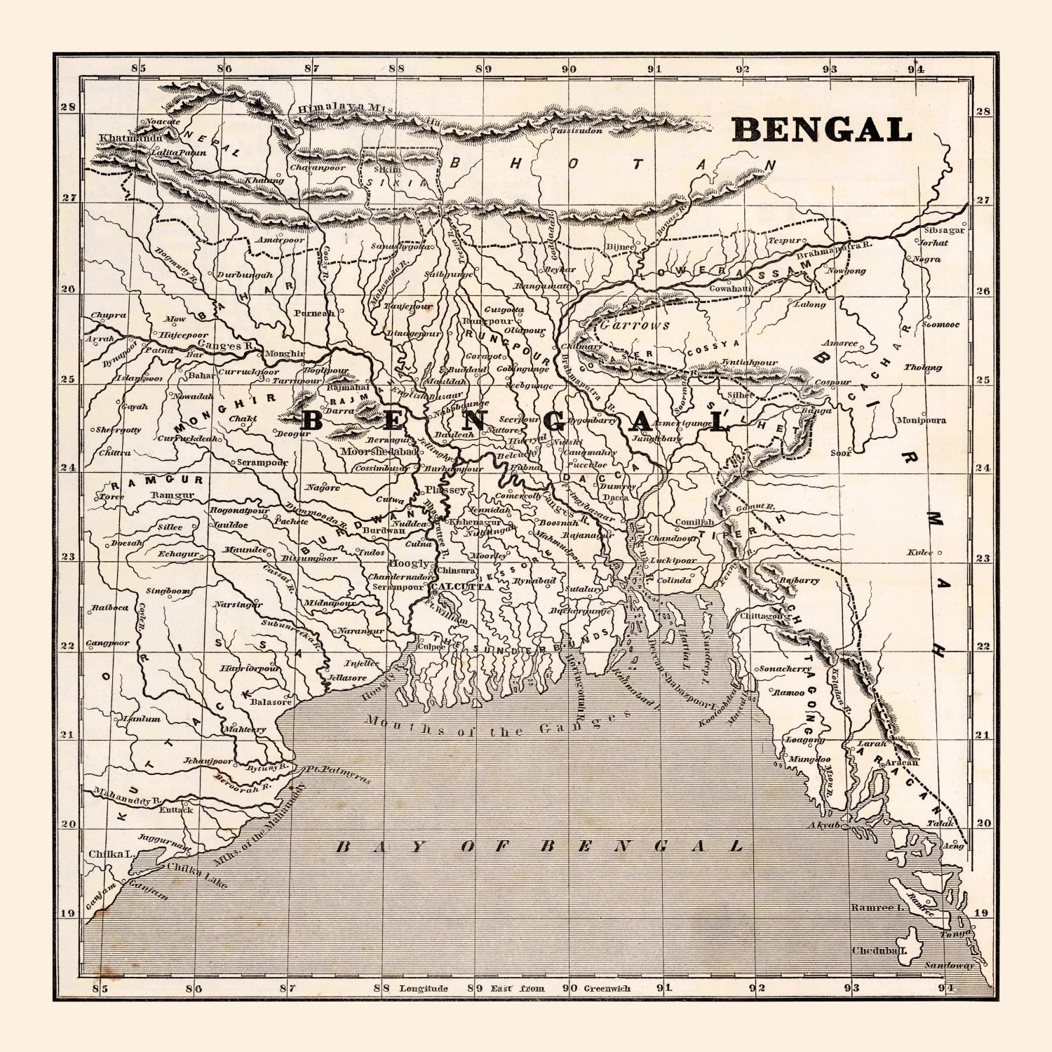 Vintage Map of Bengal, 1848