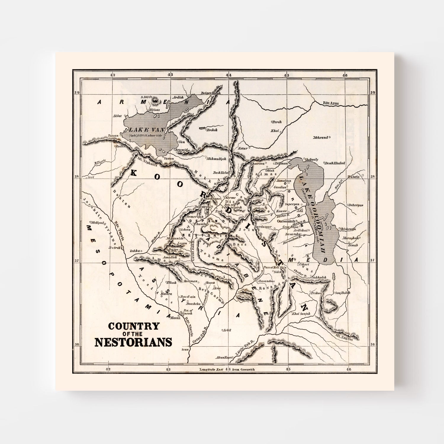 Vintage Map of Country of the Nestorians, 1848