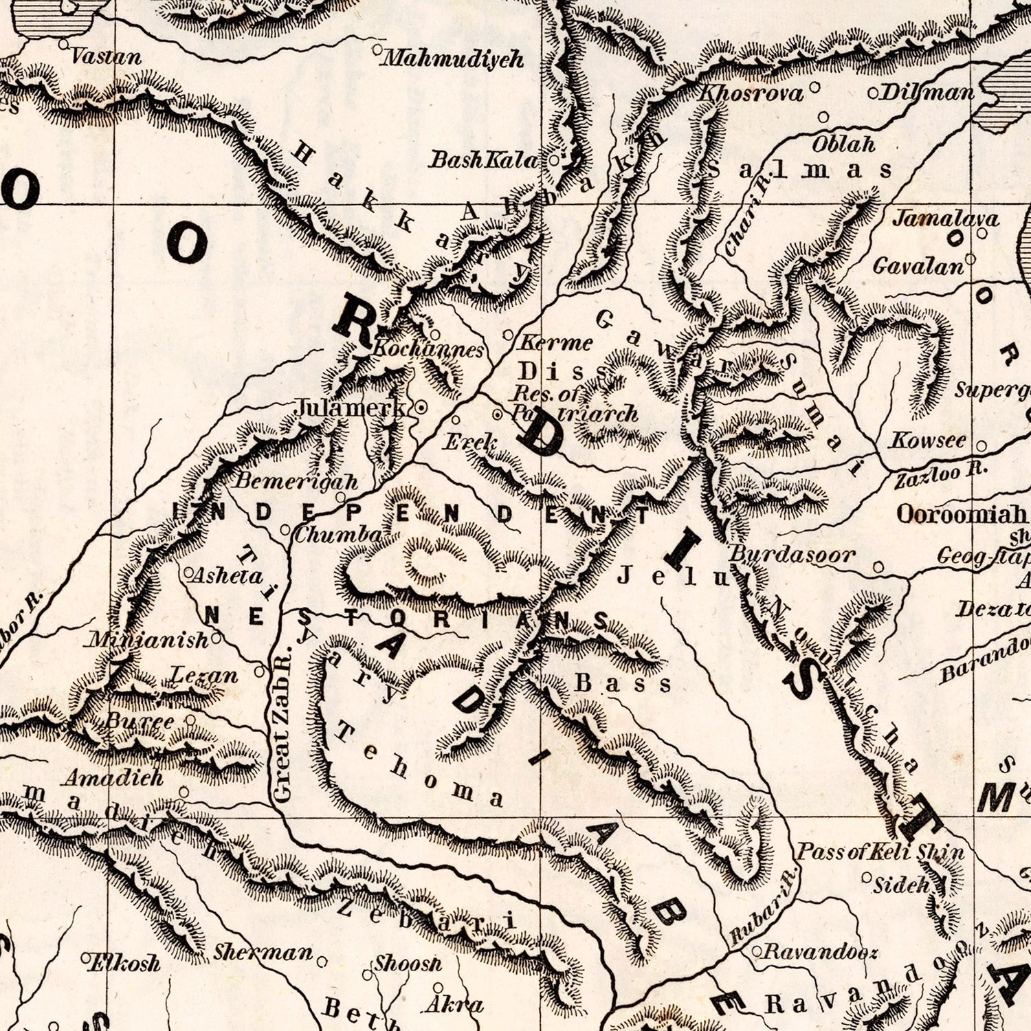 Vintage Map of Country of the Nestorians, 1848