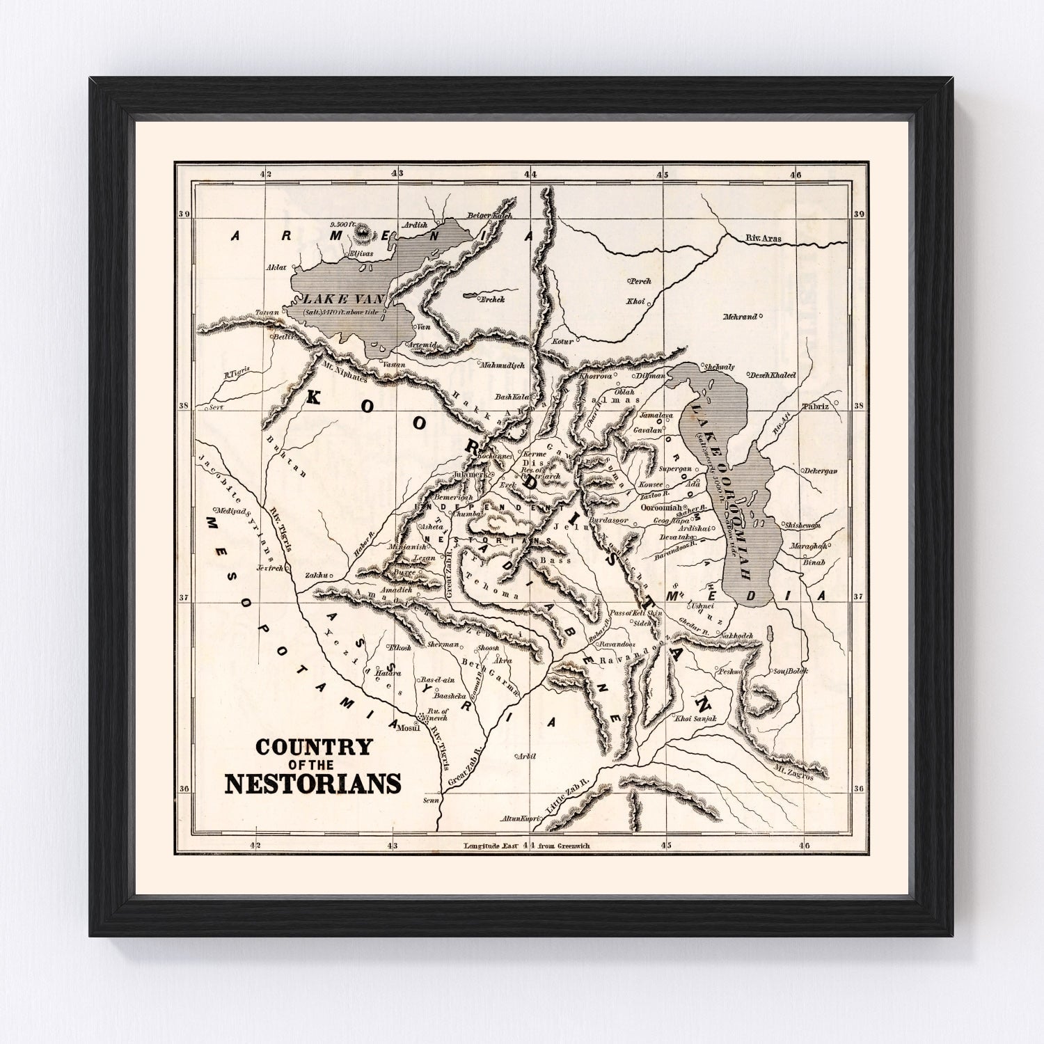 Vintage Map of Country of the Nestorians, 1848