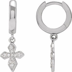 14K Yellow Gold Accented Cross Hoop Earring Mounting