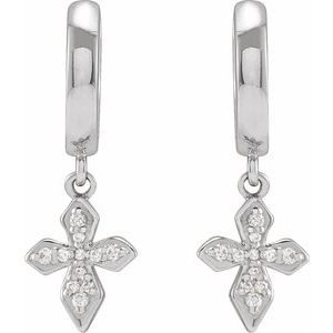 14K White Gold 1/10 CTW Natural Diamond Cross Hoop Earrings – image 2